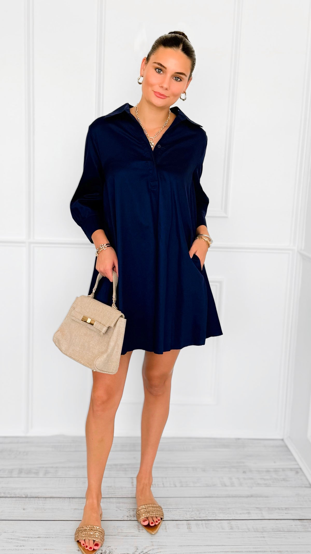 Power Move Italian Dress- Navy-200 Dresses/Jumpsuits/Rompers-IT UNIQ-Coastal Bloom Boutique, find the trendiest versions of the popular styles and looks Located in Indialantic, FL