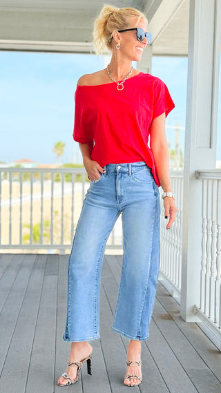 Split Decision Two-Tone Barrel Crop Jean