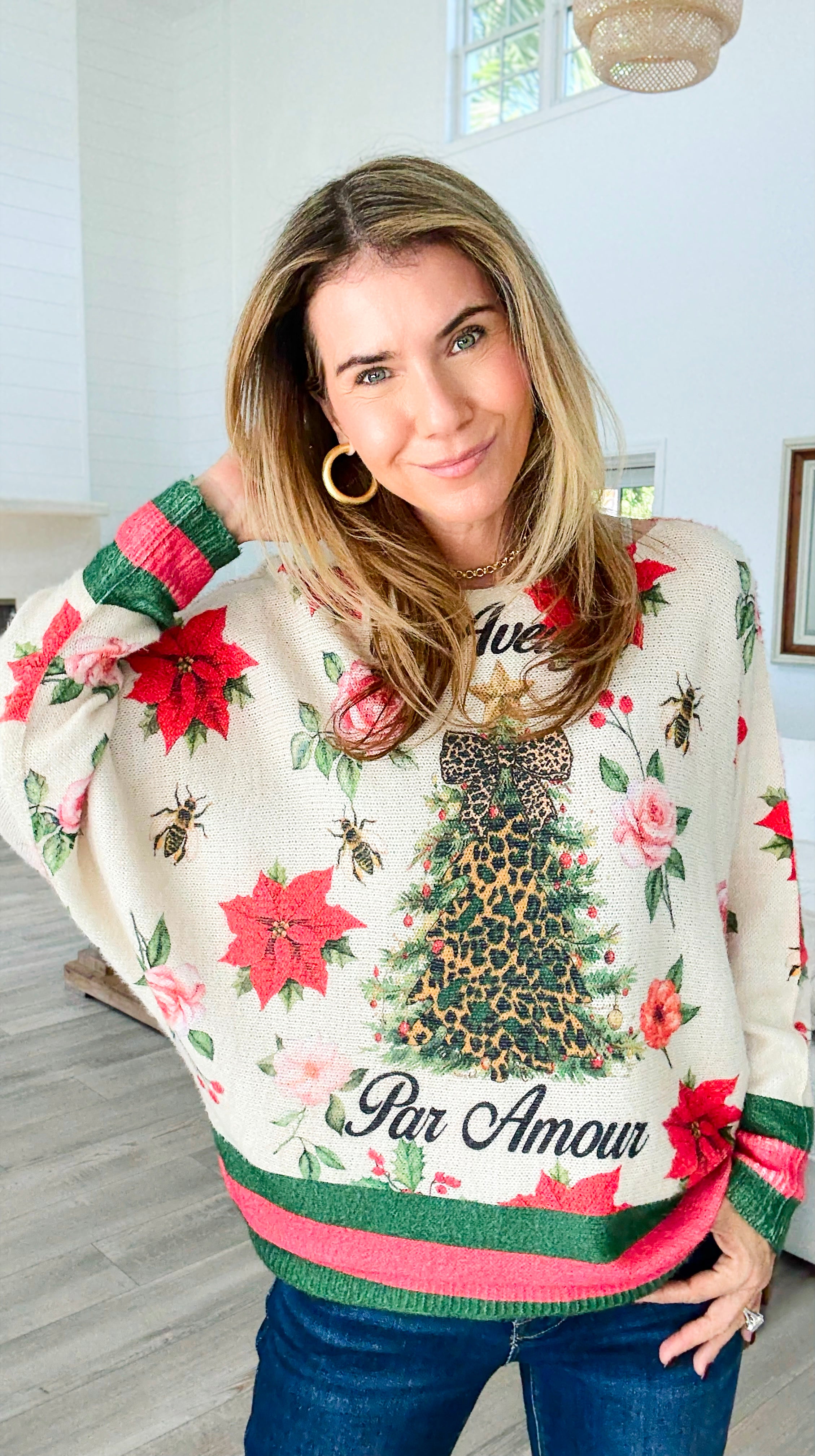 Untamed Holiday Bloom Italian Emilia Knit Sweater-140 Sweaters-SORPRESA-Coastal Bloom Boutique, find the trendiest versions of the popular styles and looks Located in Indialantic, FL