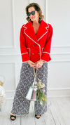 Blanket Stitch Elegance Jacket - Red-160 Jackets-IRIS-Coastal Bloom Boutique, find the trendiest versions of the popular styles and looks Located in Indialantic, FL