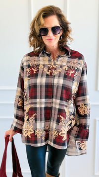 Vinework Plaid Italian Top-110 Long Sleeve Tops-TATTOO Z-Coastal Bloom Boutique, find the trendiest versions of the popular styles and looks Located in Indialantic, FL
