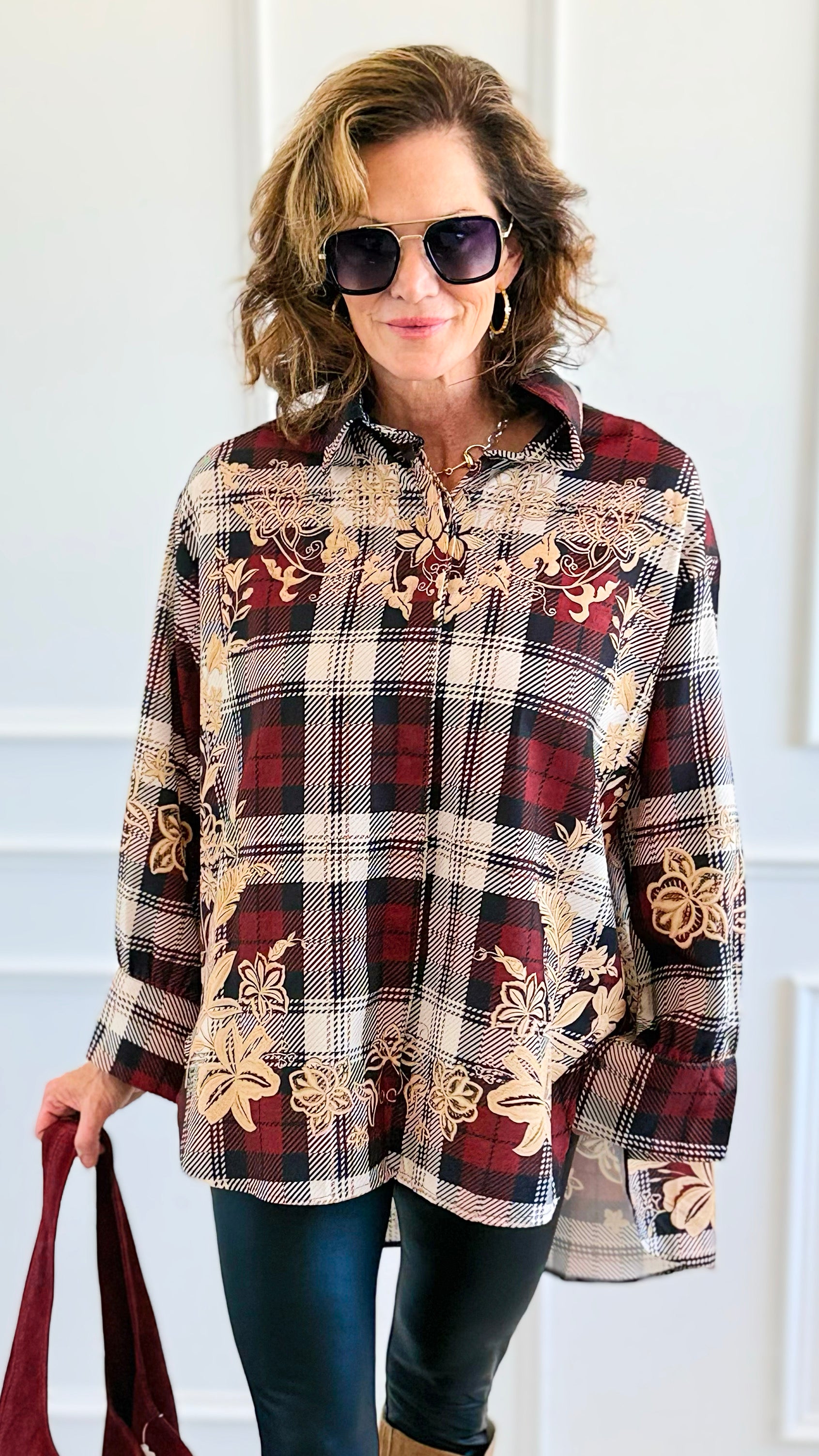 Vinework Plaid Italian Top-110 Long Sleeve Tops-TATTOO Z-Coastal Bloom Boutique, find the trendiest versions of the popular styles and looks Located in Indialantic, FL