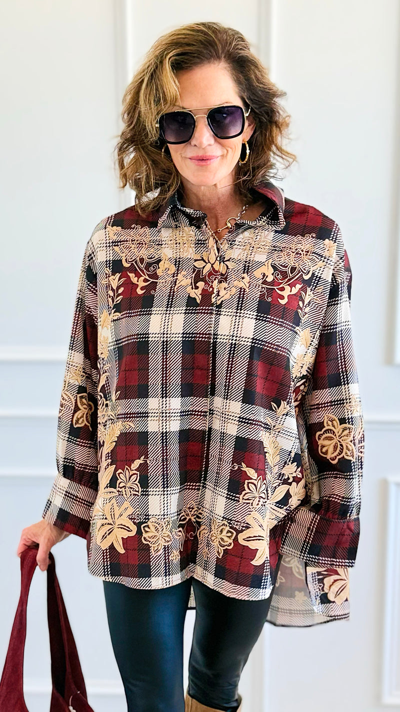 Vinework Plaid Italian Top-110 Long Sleeve Tops-TATTOO Z-Coastal Bloom Boutique, find the trendiest versions of the popular styles and looks Located in Indialantic, FL