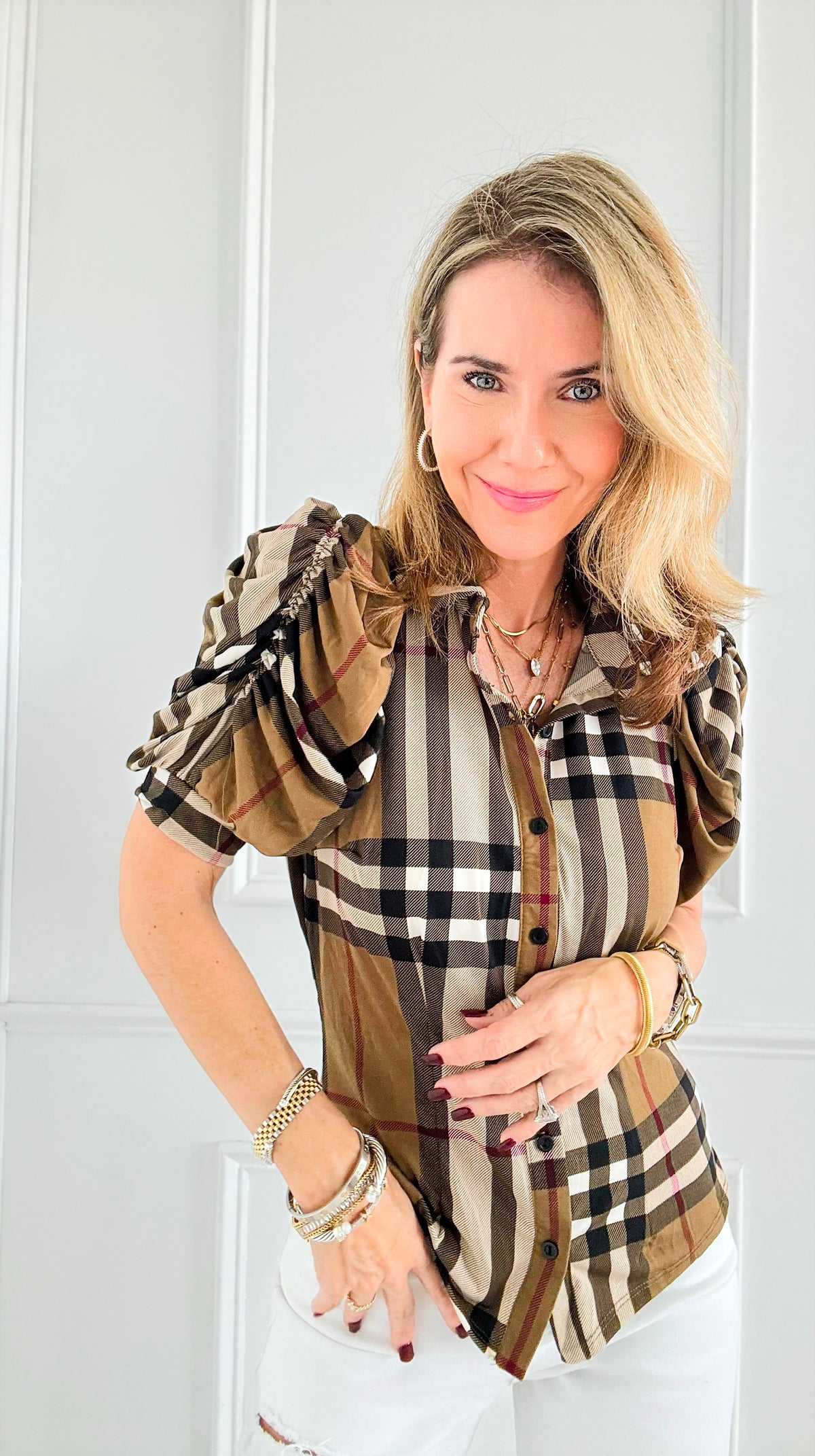 Timeless Plaid Button-Up Top-110 Short Sleeve Tops-7Mango7-Coastal Bloom Boutique, find the trendiest versions of the popular styles and looks Located in Indialantic, FL