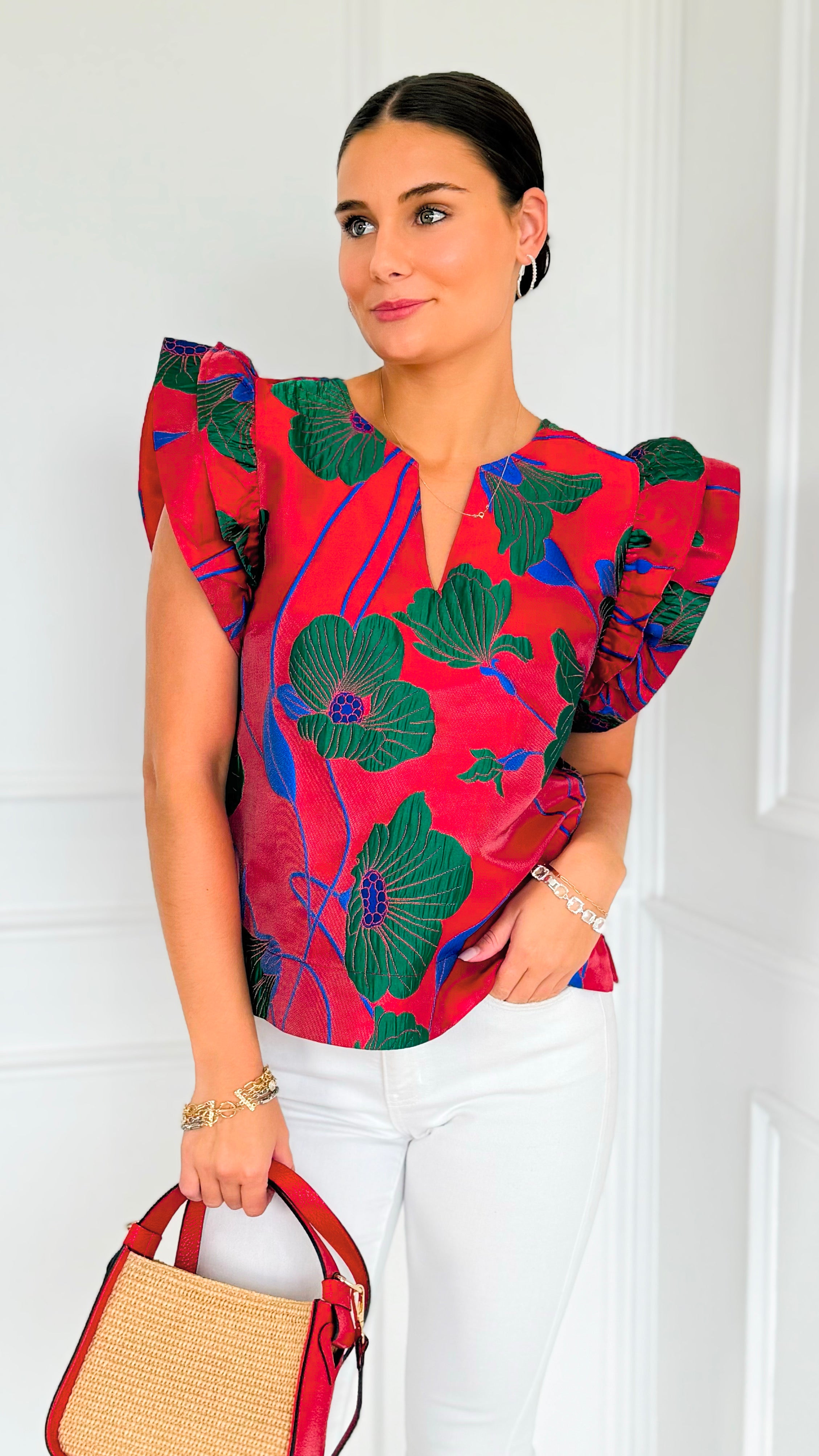 Garden Bloom Notch Neck Top-110 Short Sleeve Tops-JODIFL-Coastal Bloom Boutique, find the trendiest versions of the popular styles and looks Located in Indialantic, FL