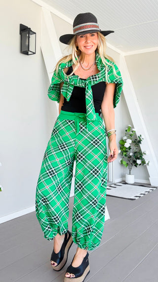Plaid Cancelled Plans Italian Joggers - Kelly Green