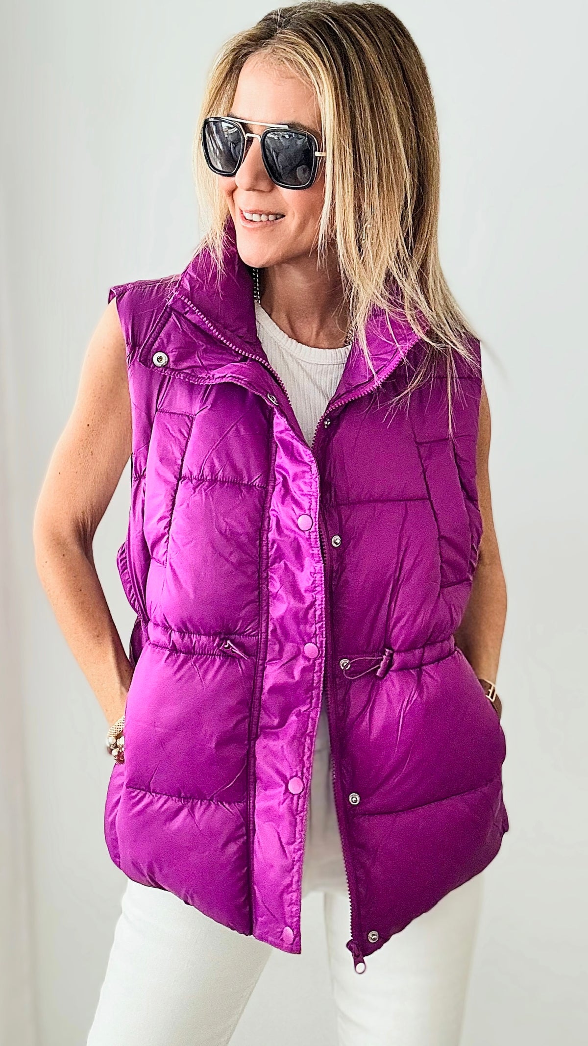 Zip Up Button Puffer Vest - Violet-160 Jackets-LOVE TREE-Coastal Bloom Boutique, find the trendiest versions of the popular styles and looks Located in Indialantic, FL