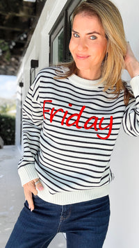 Friday Mood Striped Sweater-140 Sweaters-English Factory-Coastal Bloom Boutique, find the trendiest versions of the popular styles and looks Located in Indialantic, FL