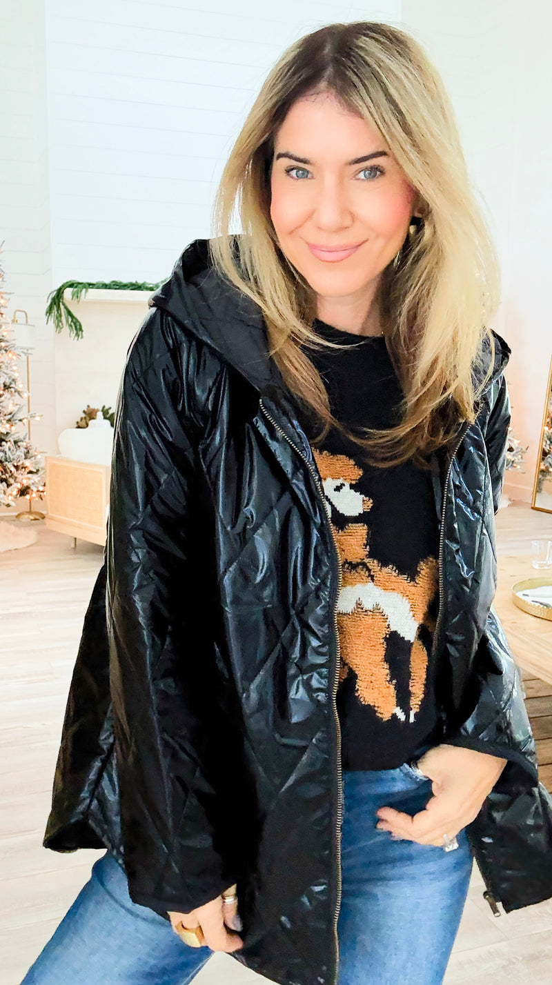 Quilted Zip-Down Hooded Jacket - Black-160 Jackets-oddi-Coastal Bloom Boutique, find the trendiest versions of the popular styles and looks Located in Indialantic, FL