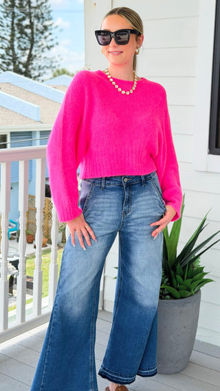 Soft Focus Italian Knit Sweater- Neon Pink