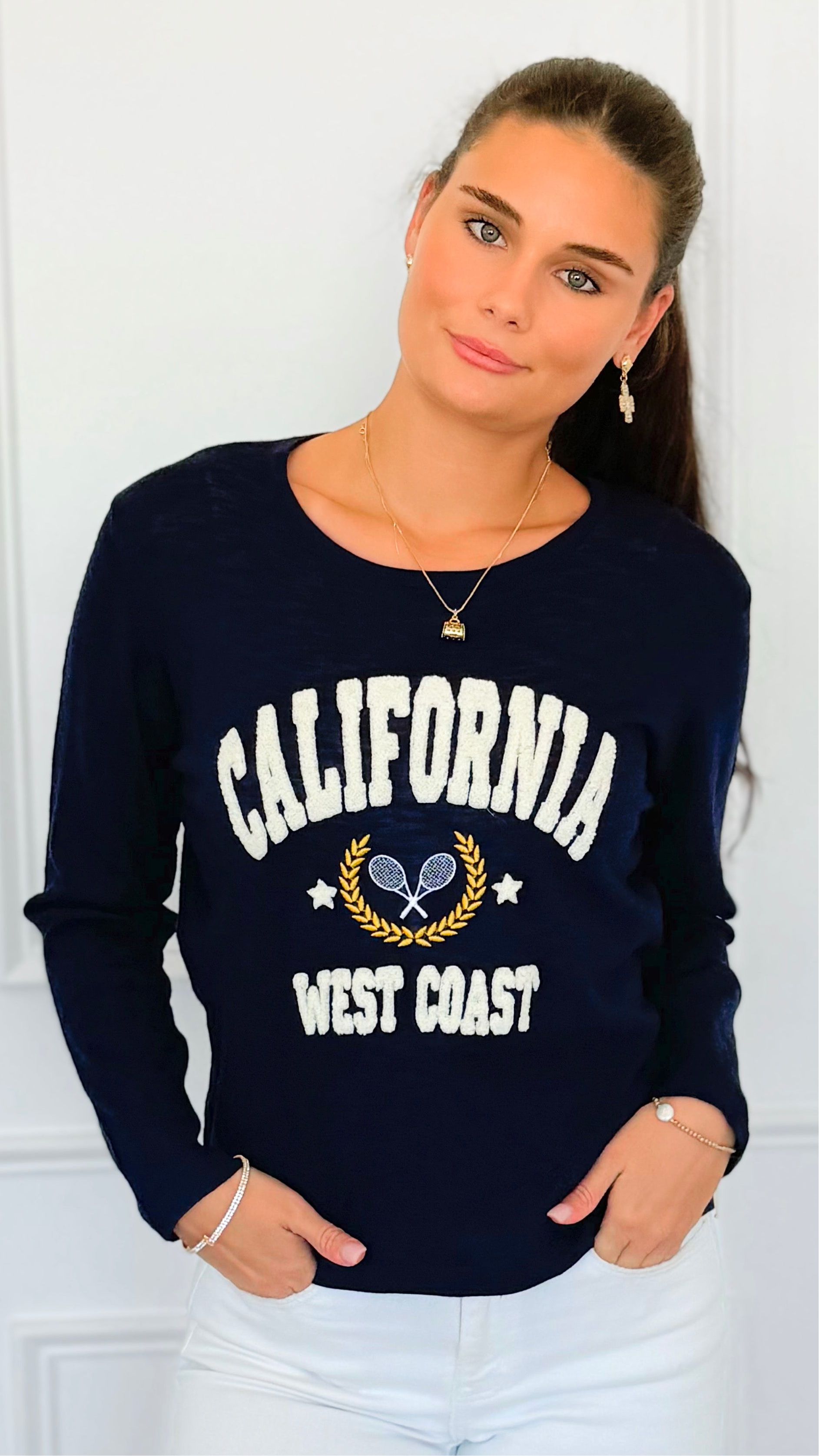 California Lounge Pullover- Navy-110 Long Sleeve Tops-V SKY-Coastal Bloom Boutique, find the trendiest versions of the popular styles and looks Located in Indialantic, FL