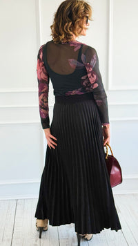 Velvet Pleated Italian Skirt- Black-170 Bottoms-AZUL MONACO-Coastal Bloom Boutique, find the trendiest versions of the popular styles and looks Located in Indialantic, FL