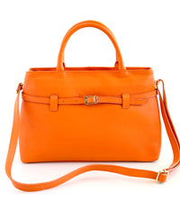 Italian Belted Statement Satchel Bag-Orange-240 Bags-DEDA LEATHER-Coastal Bloom Boutique, find the trendiest versions of the popular styles and looks Located in Indialantic, FL