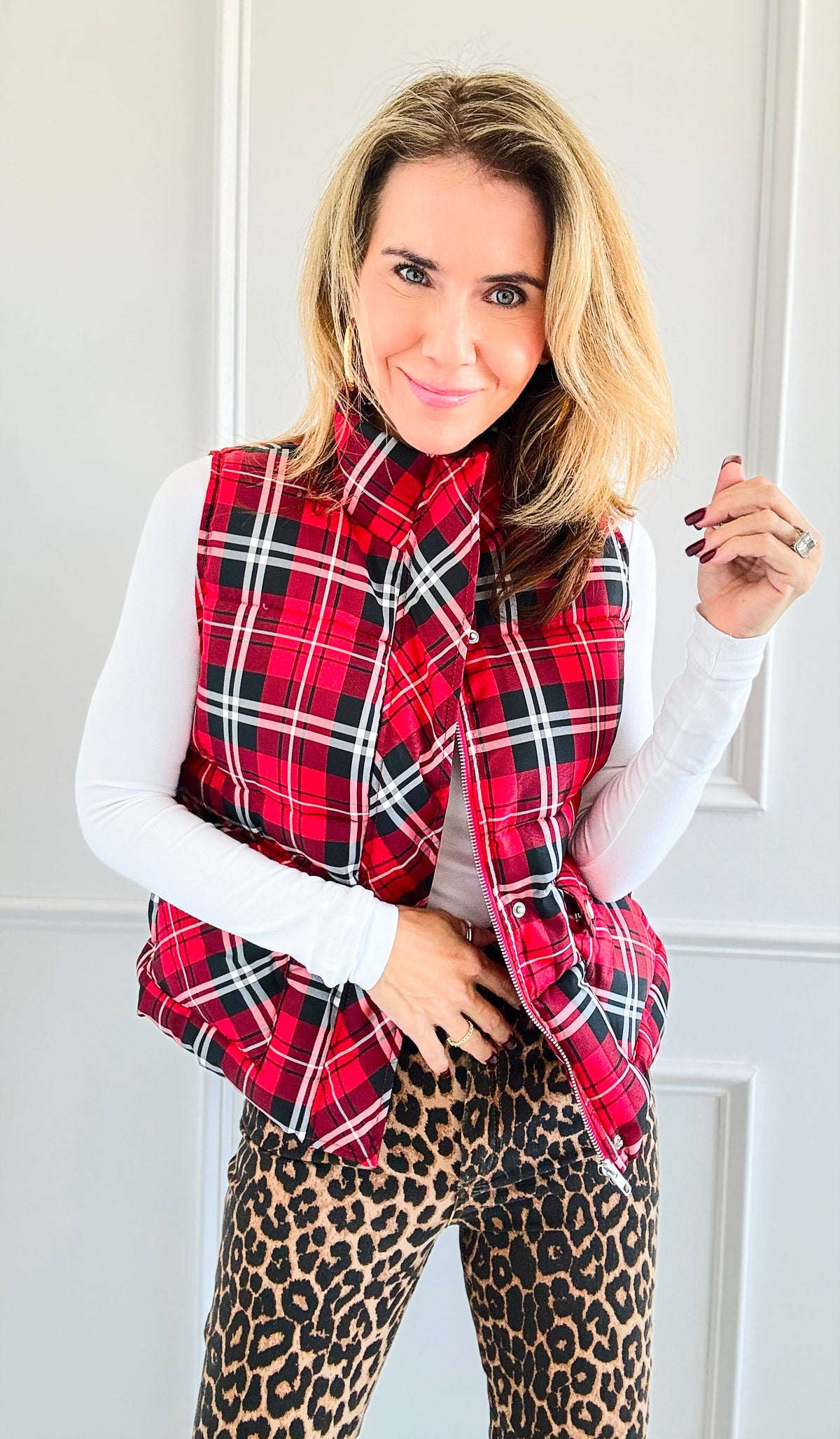 Plaid Printed Padded Vest - Red-150 Cardigans/Layers-Jodifl-Coastal Bloom Boutique, find the trendiest versions of the popular styles and looks Located in Indialantic, FL