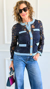 Colorblock Lace & Denim Jacket-160 Jackets-PASTEL DESIGN-Coastal Bloom Boutique, find the trendiest versions of the popular styles and looks Located in Indialantic, FL