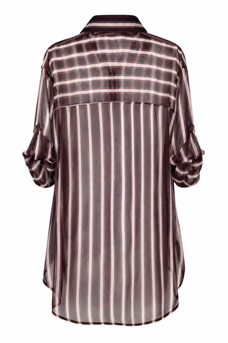 Easy Sheer Stripe Italian Button Down- Brown