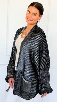 Mirrored Metallic Sugar High Italian Cardigan- Navy/ Silver-150 Cardigan Layers-Italianissimo-Coastal Bloom Boutique, find the trendiest versions of the popular styles and looks Located in Indialantic, FL