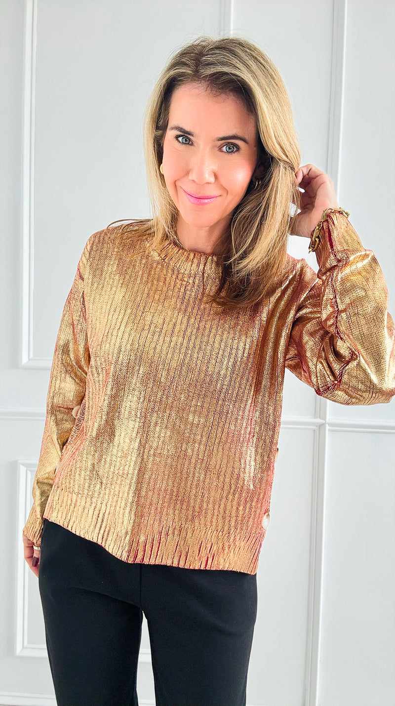 Golden Hour Side Button Top - Red-130 Long sleeve top-SO ME-Coastal Bloom Boutique, find the trendiest versions of the popular styles and looks Located in Indialantic, FL