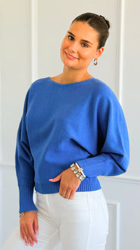 Sunday Muse Dolman Knit Sweater - Cobalt Blue-140 Sweaters-she + sky-Coastal Bloom Boutique, find the trendiest versions of the popular styles and looks Located in Indialantic, FL