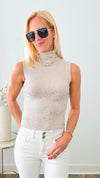 Turtleneck Speckled Italian Tank - Ecru/Gold-100 Sleeveless Tops-Germany-Coastal Bloom Boutique, find the trendiest versions of the popular styles and looks Located in Indialantic, FL