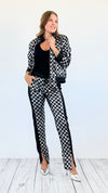 Checkered Sequin Jacket and Pants Set -Silver-210 Loungewear/Sets-Rousseau-Coastal Bloom Boutique, find the trendiest versions of the popular styles and looks Located in Indialantic, FL