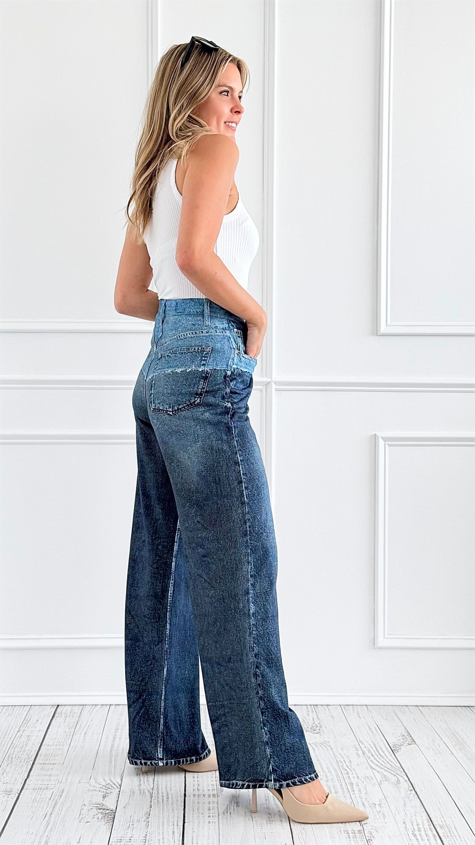 Statement Two-Tone Denim Pants-170 Bottoms-Elan-Coastal Bloom Boutique, find the trendiest versions of the popular styles and looks Located in Indialantic, FL