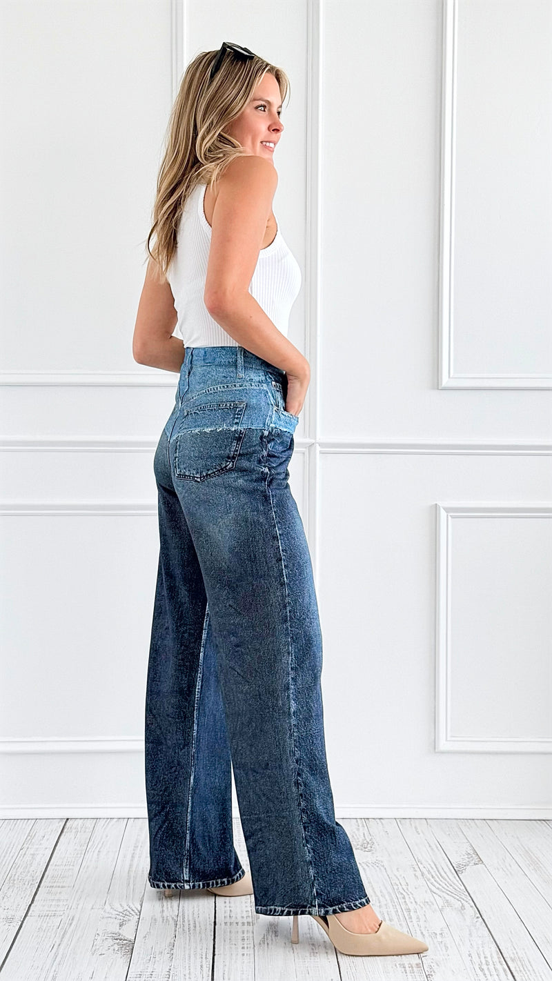 Statement Two-Tone Denim Pants-170 Bottoms-Elan-Coastal Bloom Boutique, find the trendiest versions of the popular styles and looks Located in Indialantic, FL