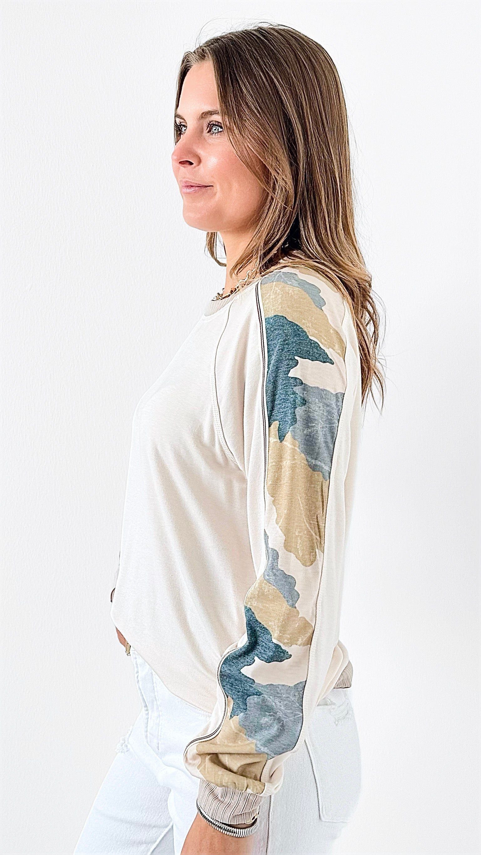 Laid-Back Luxe Camo Top-110 Long Sleeve Tops-mystree-Coastal Bloom Boutique, find the trendiest versions of the popular styles and looks Located in Indialantic, FL