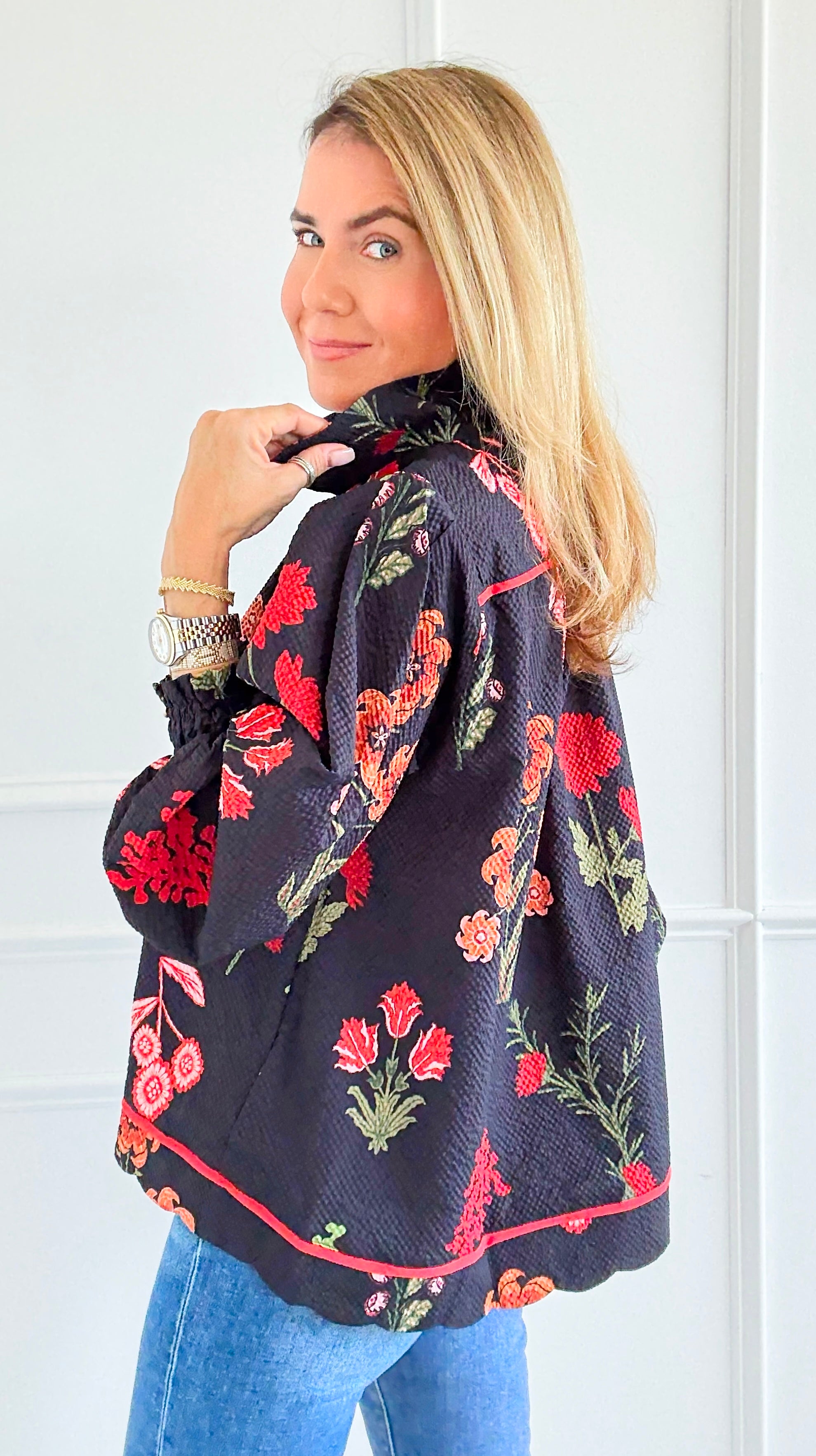 Textured Tropic Top-110 Long Sleeve Tops-Umgee-Coastal Bloom Boutique, find the trendiest versions of the popular styles and looks Located in Indialantic, FL