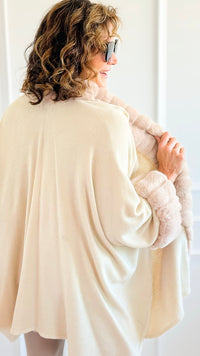 I'm Blushing Faux Fur Poncho - Ivory-150 Cardigans/Layers-On Blue-Coastal Bloom Boutique, find the trendiest versions of the popular styles and looks Located in Indialantic, FL