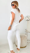 Love Endures Italian Jogger - White-180 Joggers-Italianissimo-Coastal Bloom Boutique, find the trendiest versions of the popular styles and looks Located in Indialantic, FL