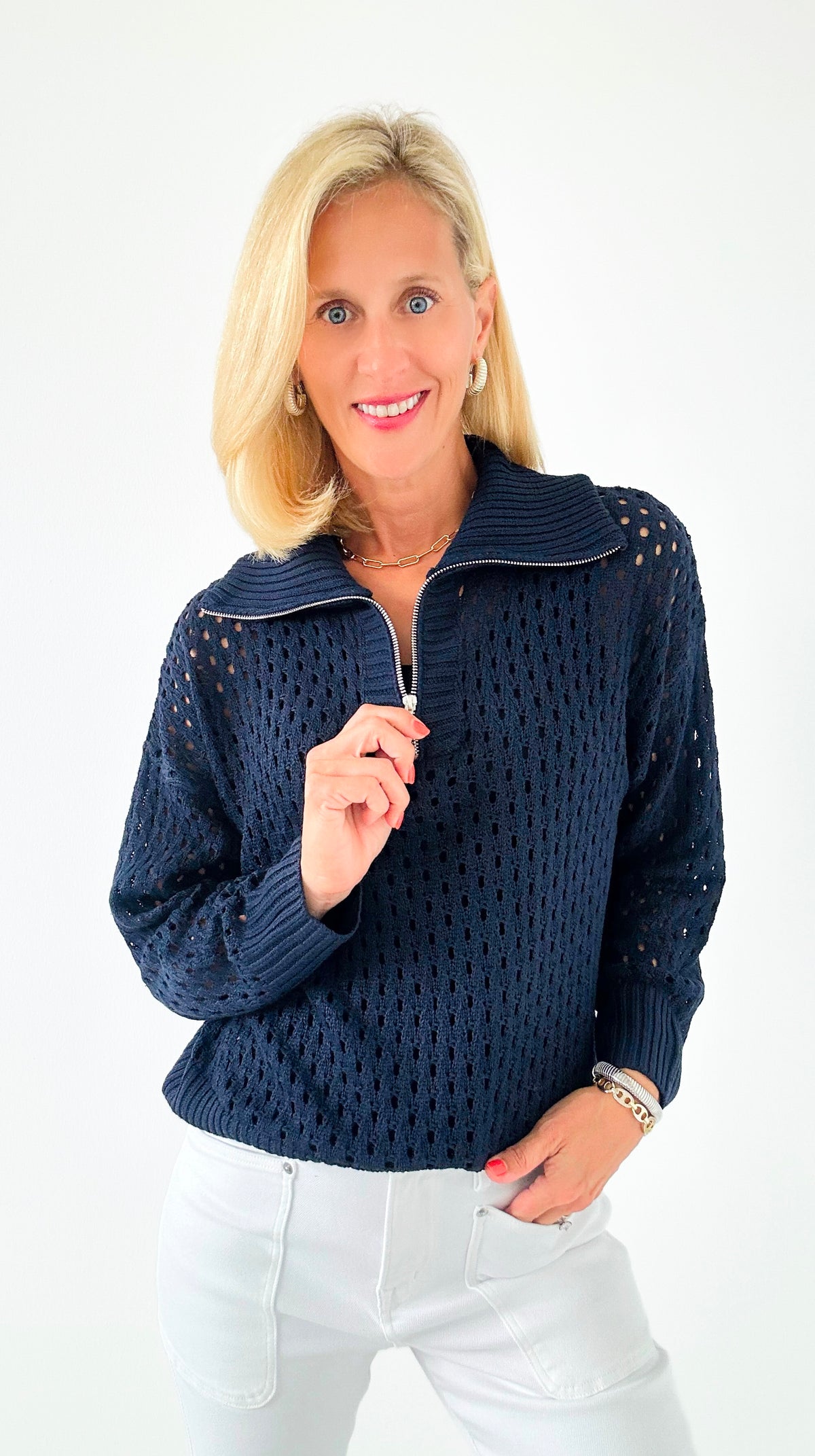Effortless Breeze Knit Sweater - Navy-140 Sweaters-White Birch-Coastal Bloom Boutique, find the trendiest versions of the popular styles and looks Located in Indialantic, FL