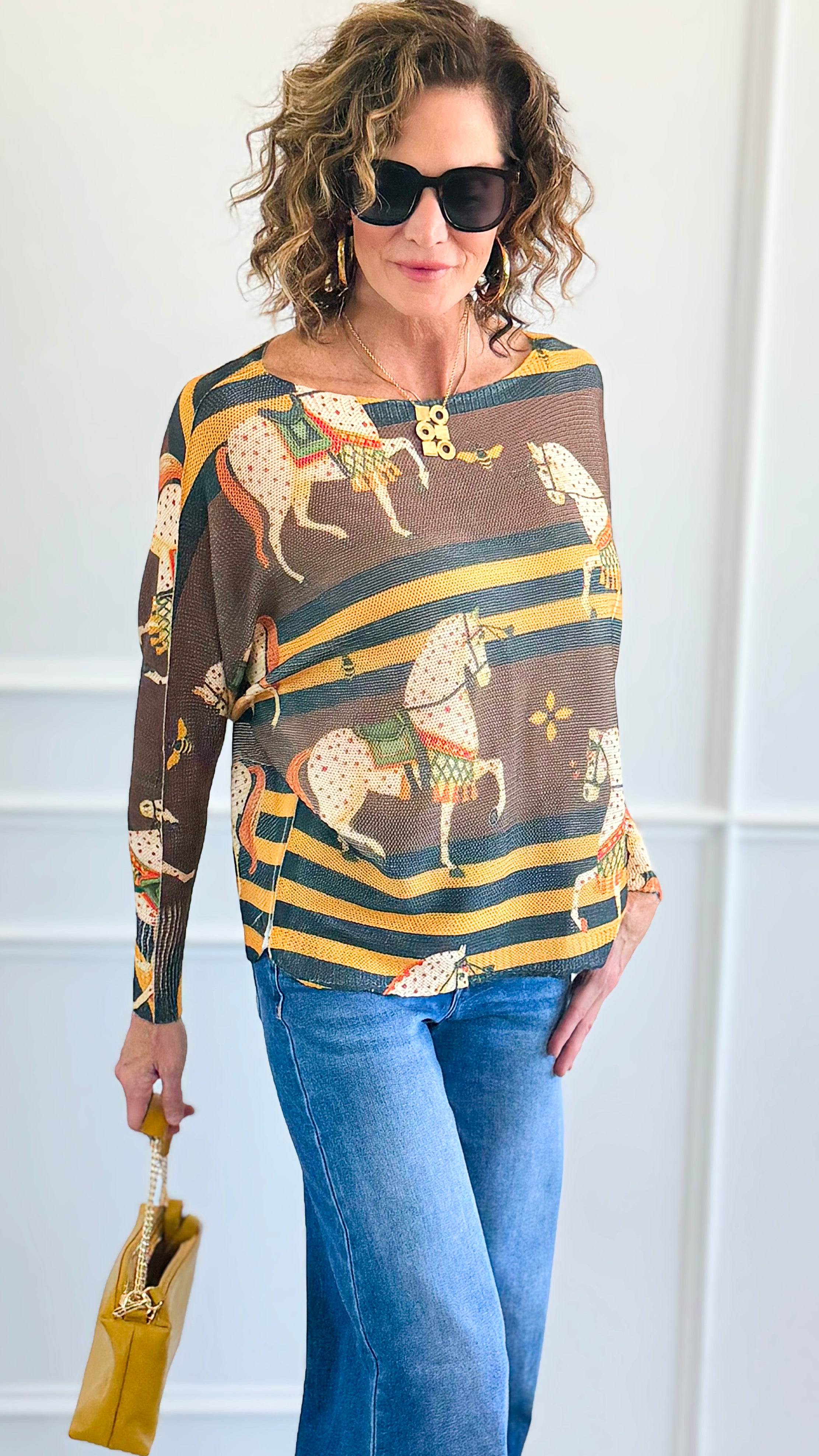 Gallop & Grace Italian St Tropez Knit- Brown-140 Sweaters-SORPRESA-Coastal Bloom Boutique, find the trendiest versions of the popular styles and looks Located in Indialantic, FL
