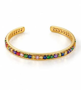 Stainless Steel Colorful Stones Station Cuff Bracelet