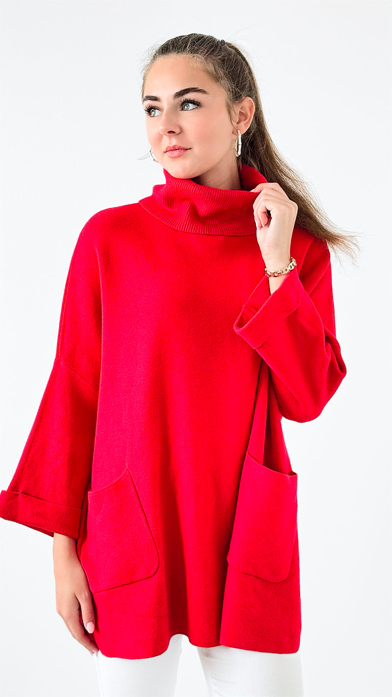 Modern Comfort Pocket Italian Sweater- Red-140 Sweaters-Italianissimo-Coastal Bloom Boutique, find the trendiest versions of the popular styles and looks Located in Indialantic, FL