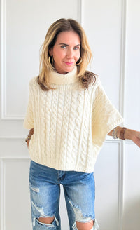 Turtle Neck Cable Knit Sweater - Ivory-140 Sweaters-LALAVON-Coastal Bloom Boutique, find the trendiest versions of the popular styles and looks Located in Indialantic, FL