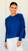 Brushed Melange Sweater - Light Navy-140 Sweaters-Zenana-Coastal Bloom Boutique, find the trendiest versions of the popular styles and looks Located in Indialantic, FL
