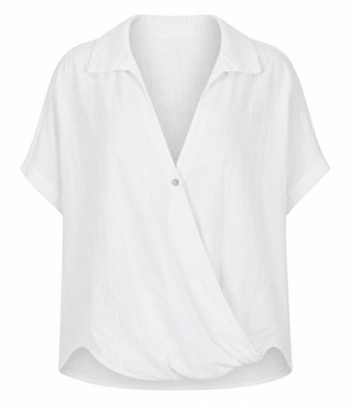 Everyday Linen Italian Button Front Top- White
