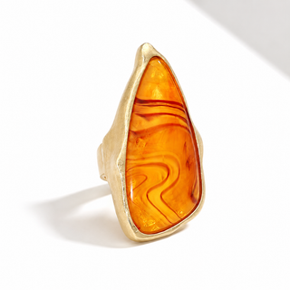 Abstract Natural Stone Stretch Ring - Mustard/Gold