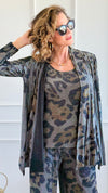 Starry Nights Printed Metallic Cardigan-Leo-150 Cardigans/Layers-Origami Fashion Inc-Coastal Bloom Boutique, find the trendiest versions of the popular styles and looks Located in Indialantic, FL
