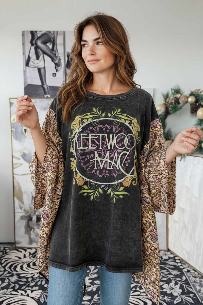 Stevie Forever Graphic Poncho Top-110 Long Sleeve Tops-Blue Velvet-Coastal Bloom Boutique, find the trendiest versions of the popular styles and looks Located in Indialantic, FL