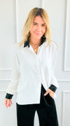 Midnight Contrast Button Down Top - Ivory Black-130 Long sleeve top-Must Have-Coastal Bloom Boutique, find the trendiest versions of the popular styles and looks Located in Indialantic, FL