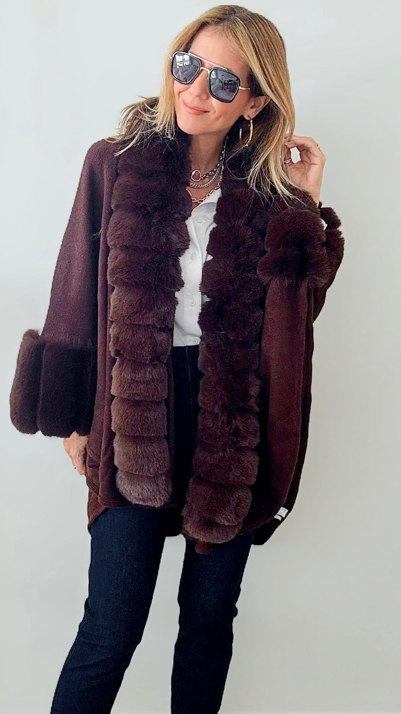Winters Delight Faux Fur Poncho - Chocolate-150 Cardigans/Layers-Original USA-Coastal Bloom Boutique, find the trendiest versions of the popular styles and looks Located in Indialantic, FL