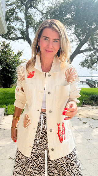 Coastal Tide Embroidered Denim Jacket