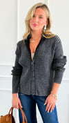 City Lines Ribbed Zip Cardigan - Black-150 Cardigans/Layers-Zenana-Coastal Bloom Boutique, find the trendiest versions of the popular styles and looks Located in Indialantic, FL