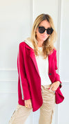 Stripes Of Power Italian Hooded Blazer- Burgundy-160 Jackets-ACQUA & LIMONE-Coastal Bloom Boutique, find the trendiest versions of the popular styles and looks Located in Indialantic, FL