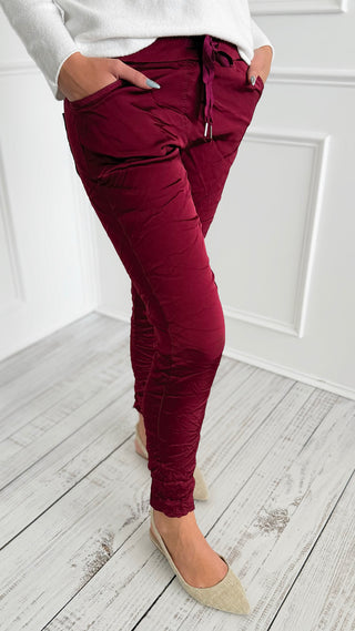 Italian Wish List Jogger - Bordeaux-180 Joggers-CRIS S.R.L.-Coastal Bloom Boutique, find the trendiest versions of the popular styles and looks Located in Indialantic, FL