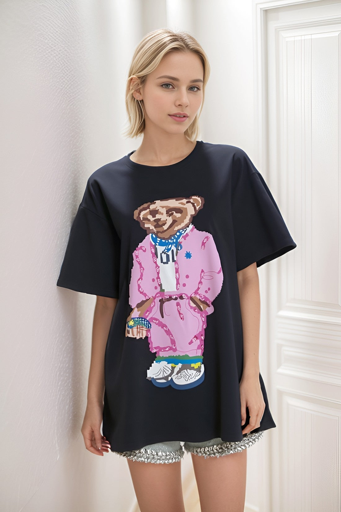 Boujie Bear Oversized Short Sleeve Top-110 Short Sleeve Tops-LA ROS-Coastal Bloom Boutique, find the trendiest versions of the popular styles and looks Located in Indialantic, FL