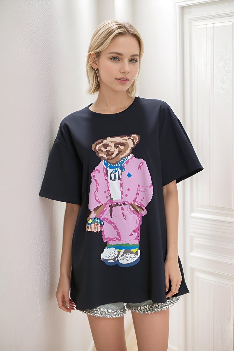 Boujie Bear Oversized Short Sleeve Top-110 Short Sleeve Tops-LA ROS-Coastal Bloom Boutique, find the trendiest versions of the popular styles and looks Located in Indialantic, FL