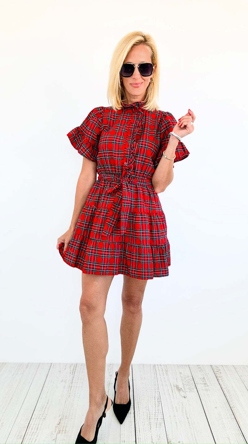 Festive Plaid Flutter Dress-200 dresses/jumpsuits/rompers-SUGARLIPS-Coastal Bloom Boutique, find the trendiest versions of the popular styles and looks Located in Indialantic, FL